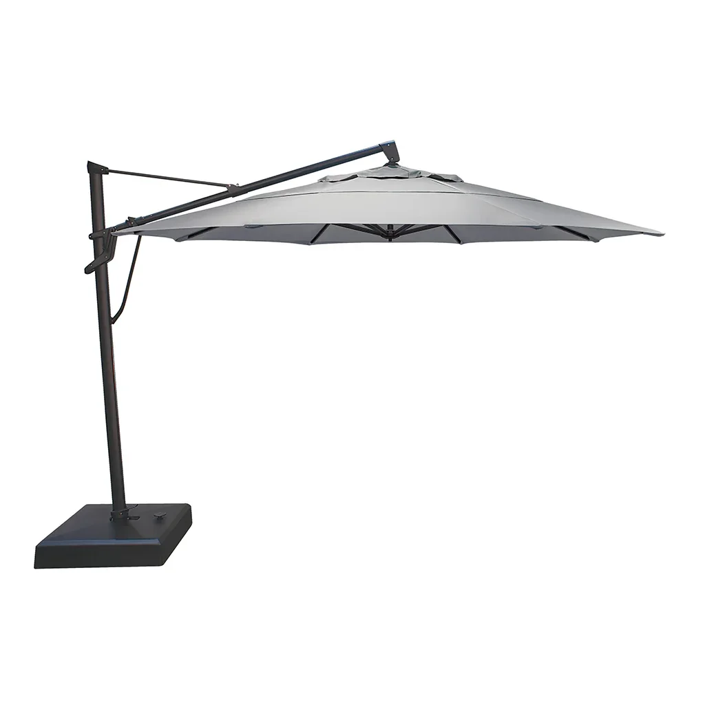 AKZ PLUS 13′ Cantilever Umbrella – Black Frame & Cast Silver Canopy