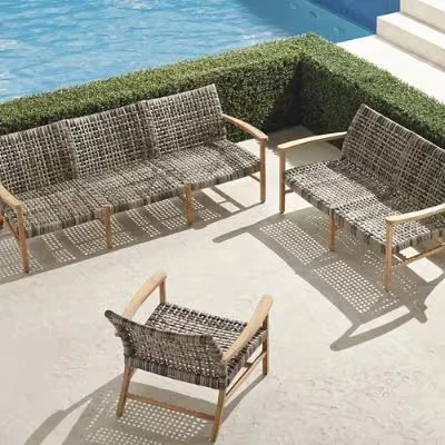 Isola 3-Pc. Sofa Set In Natural Teak & Driftwood Wicker