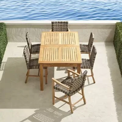 Isola 7-Pc. Rectangular Dining Set In Natural Teak & Driftwood Wicker