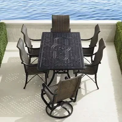 Carlisle Woven 7-Pc. Rectangular Dining Set In Onyx Aluminum