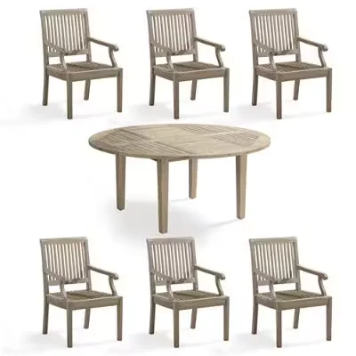 Cassara 7-Pc. Round Dining Set In Weathered Teak