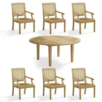Cassara 7-Pc. Round Dining Set In Natural Teak