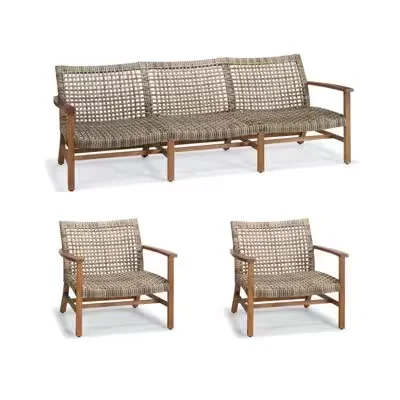 Isola 3-Pc. Sofa Set With Two Lounge Chairs In Natural Teak & Driftwood Wicker