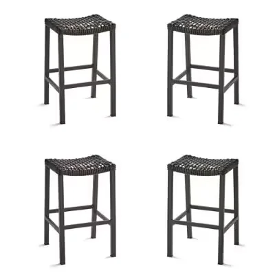 Isola 4-Pc. Backless Bar Stool In Black Aluminum & Black Walnut Wicker