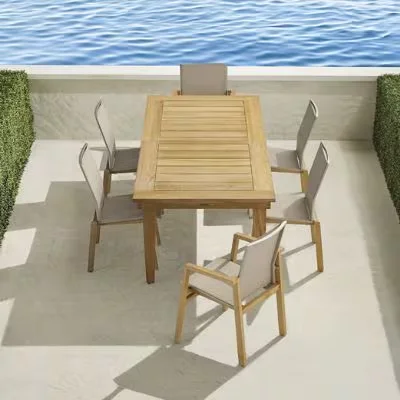 Frontgate Resort Collection™ Newport Teak 7-Pc. Rectangular Dining Set In Sand