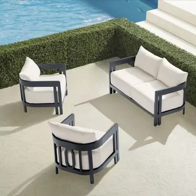 Porticello 3-Pc. Loveseat Set In Matte Black Aluminum