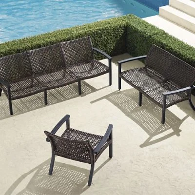 Isola 3-Pc. Sofa Set In Black Aluminum & Black Walnut Wicker